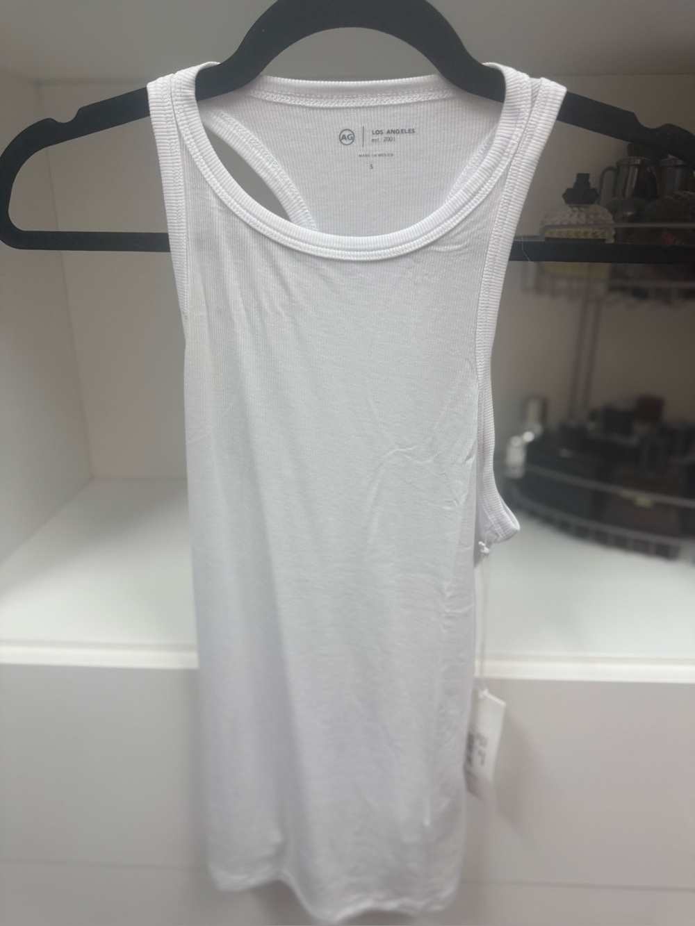 AG ORSO White Ribbed Racerback Tank Top